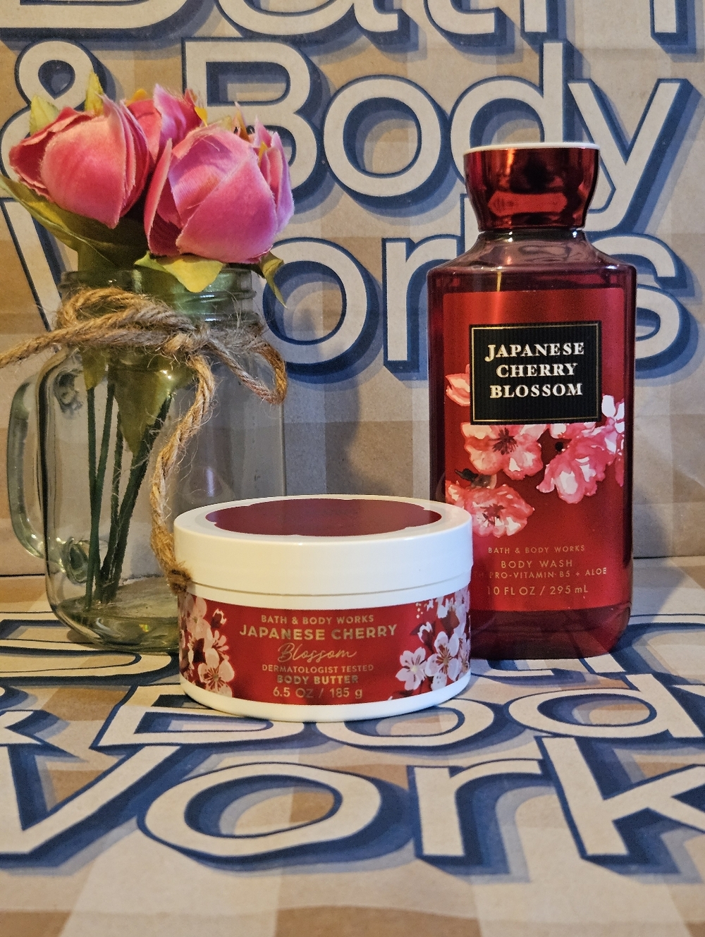 NWT Bath & Body Works Japanese Cherry Blossom Bodycare Set - Red & White